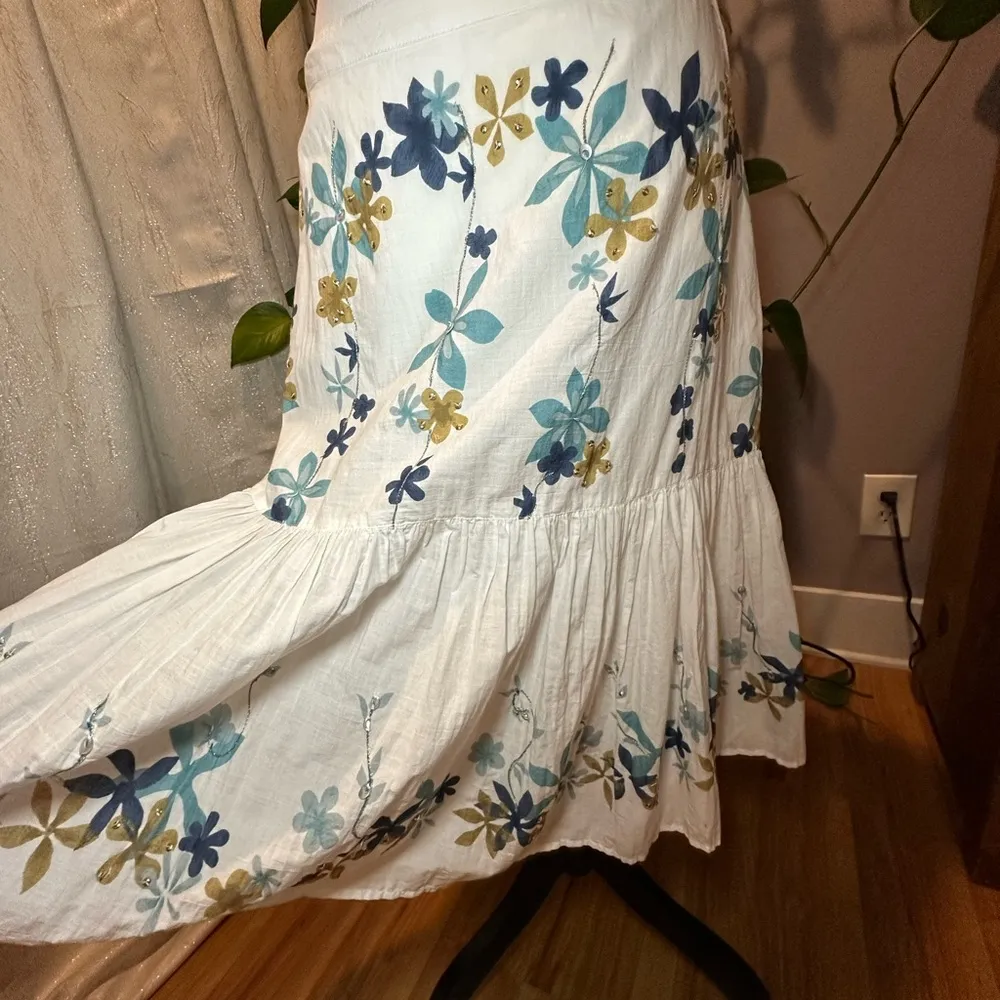 JH Collectibles Size 6 Women's Beaded Floral Ruffled Cotton Skirt Drawstring Zip Silver - Image 7