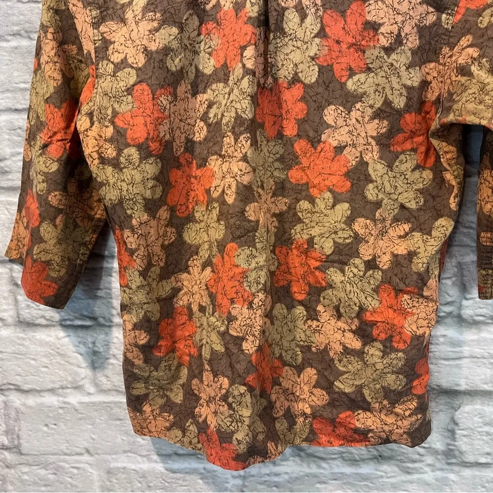 Vintage 70’s Shapely Classic Women’s XS Autumn Floral 1/2 Sleeve Button Up Top - Image 8