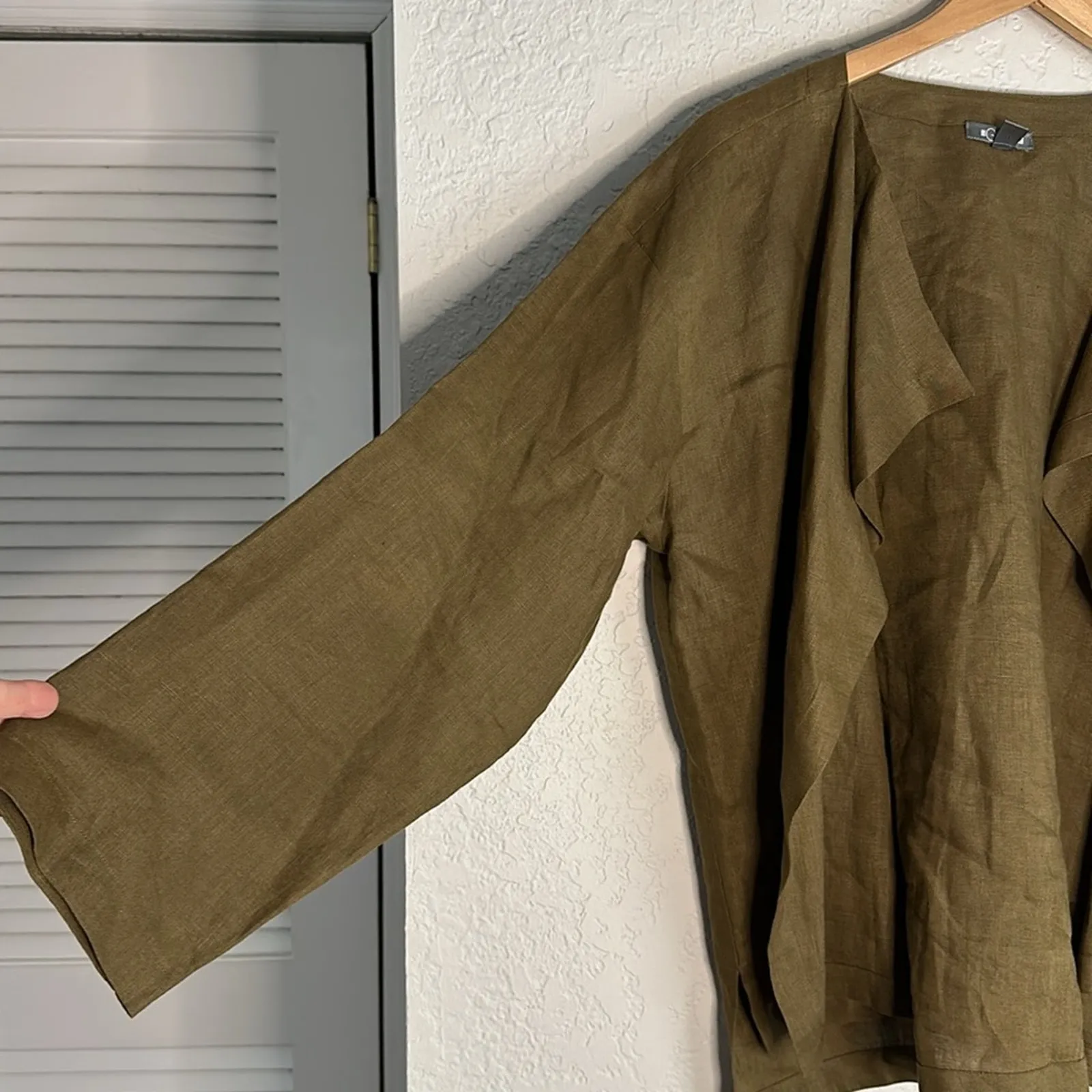 NEW Linen Olive Green Open Jacket Tunic Top Vacation Lagenlook Granola Oversized Size M - Image 3