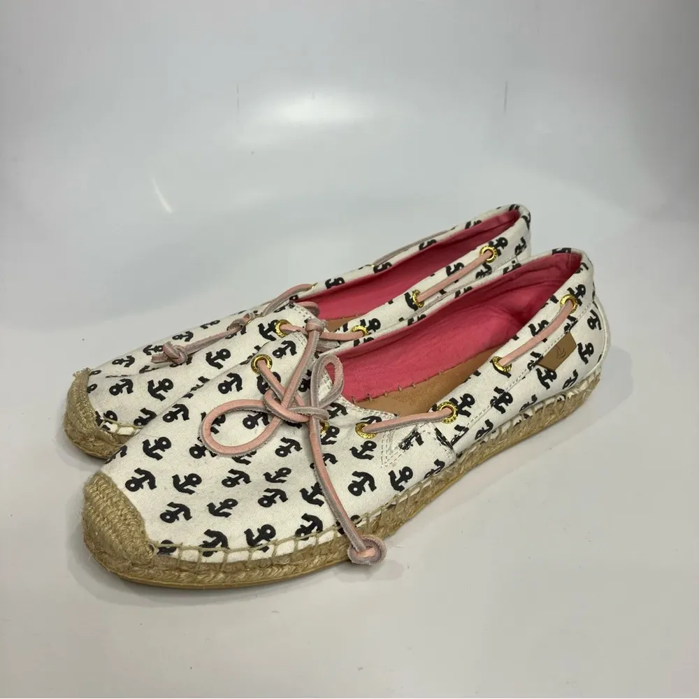 Sperry Katama espadrille slip on shoes suede casual anchor print canvas womens 8 - Image 2