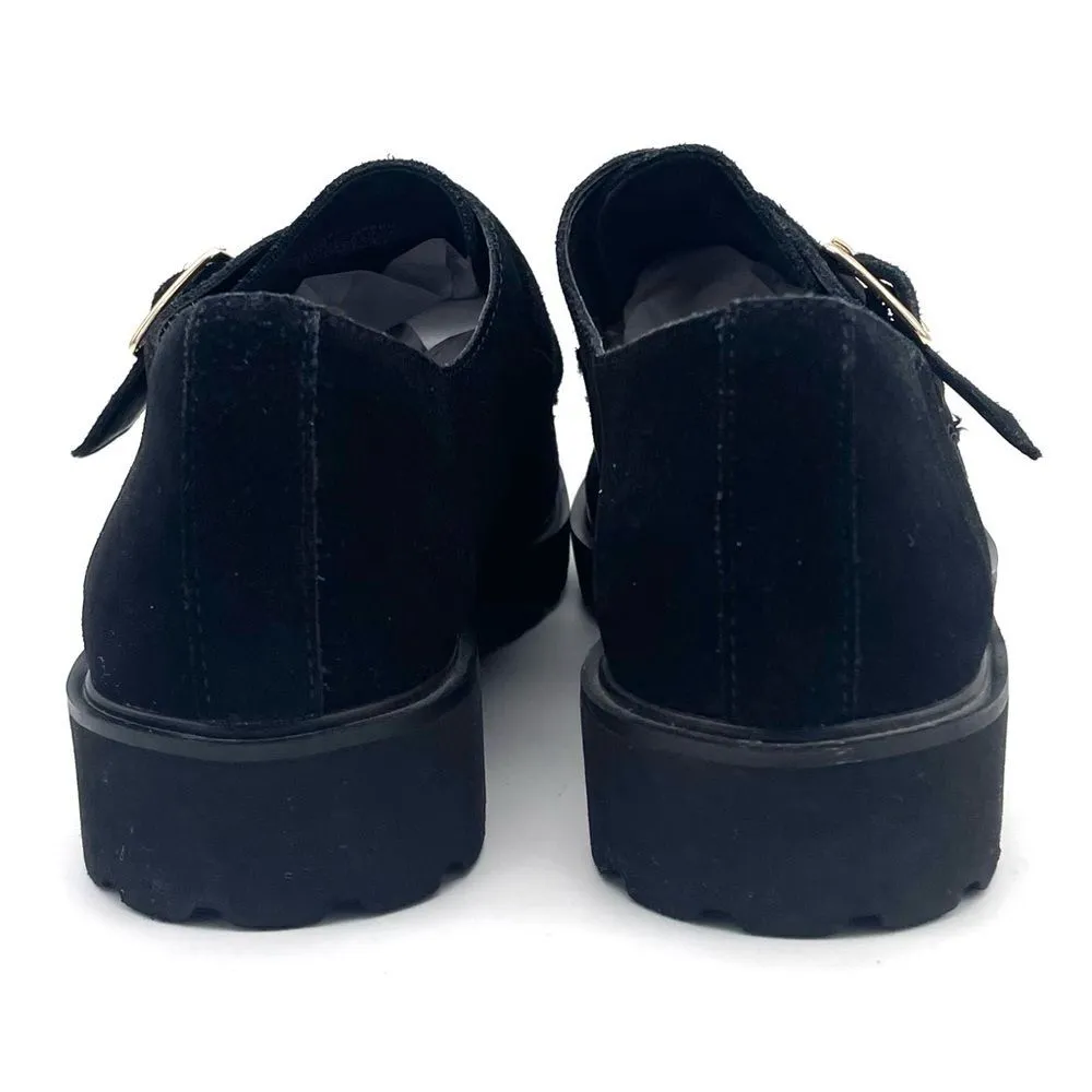 Dune London Black Suede Kiltie Flipped Lug Sole Monk Strap Loafers Womens Size 8 - Image 10