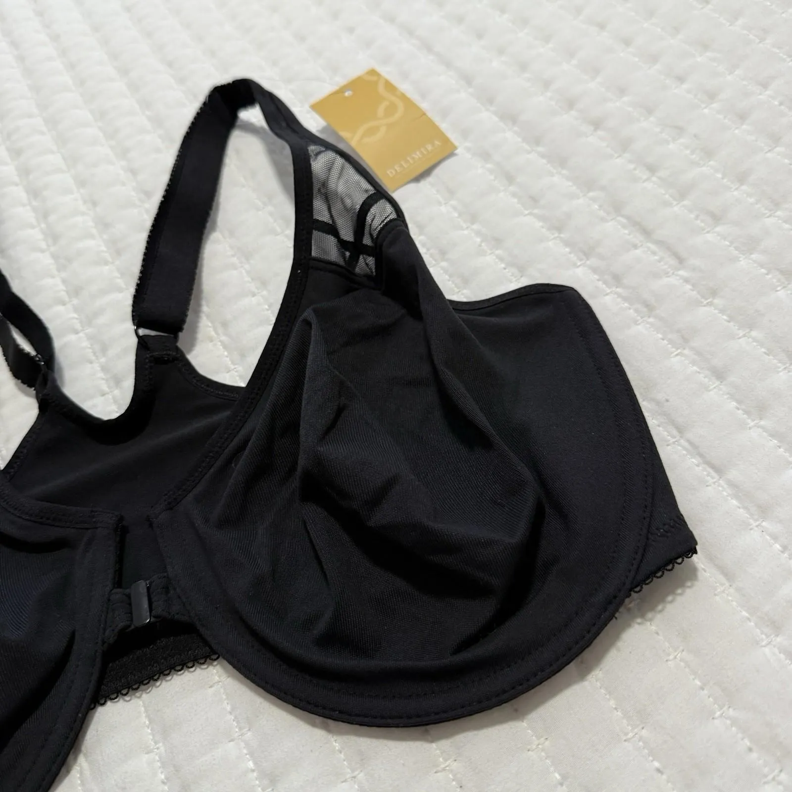 Delimira Front Close Unlined Bra 38E Underwire W6O1 Black Racerback NWT Size undefined - Image 14