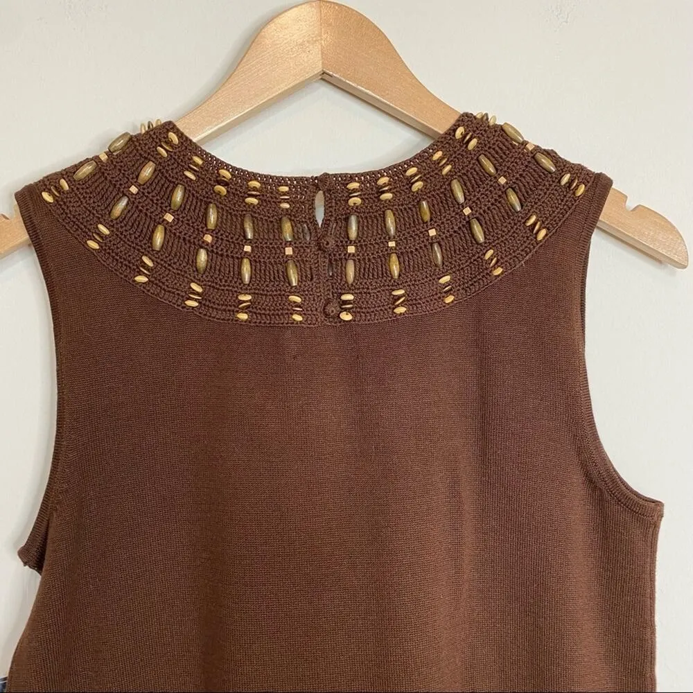Jones New York brown beaded embellished sleeveless rib knit top boho small NEW - Image 6