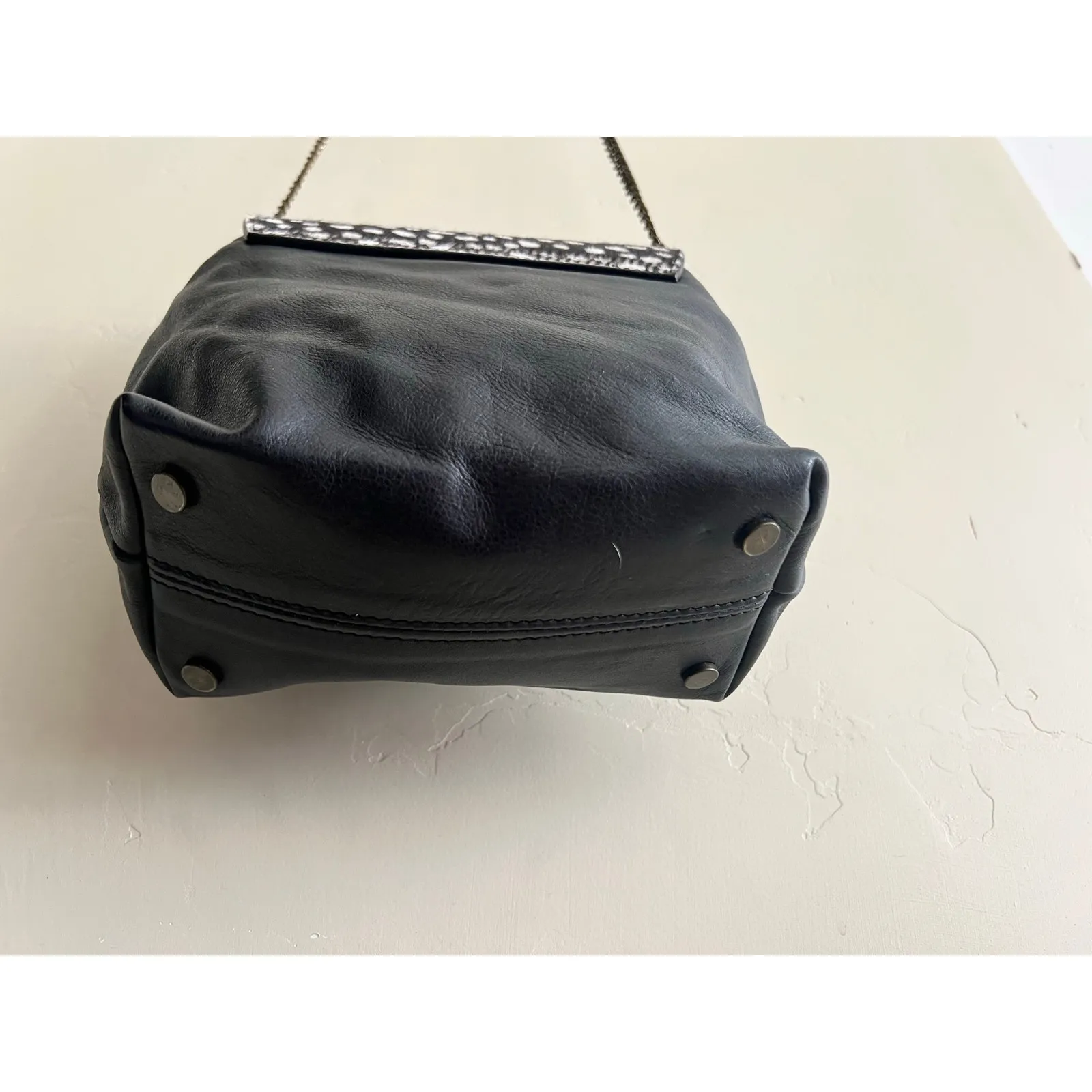 Garnet Hill Harlyn Structured Handbag Leather Calf Hair Lined Crossbody Chain - Image 6