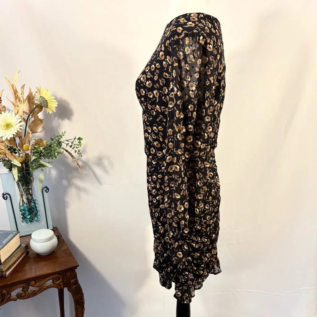 STORIA Swiss Dot Floral Corset-Inspired Ruched Long Sleeve Dress Size Large💛 - Image 7