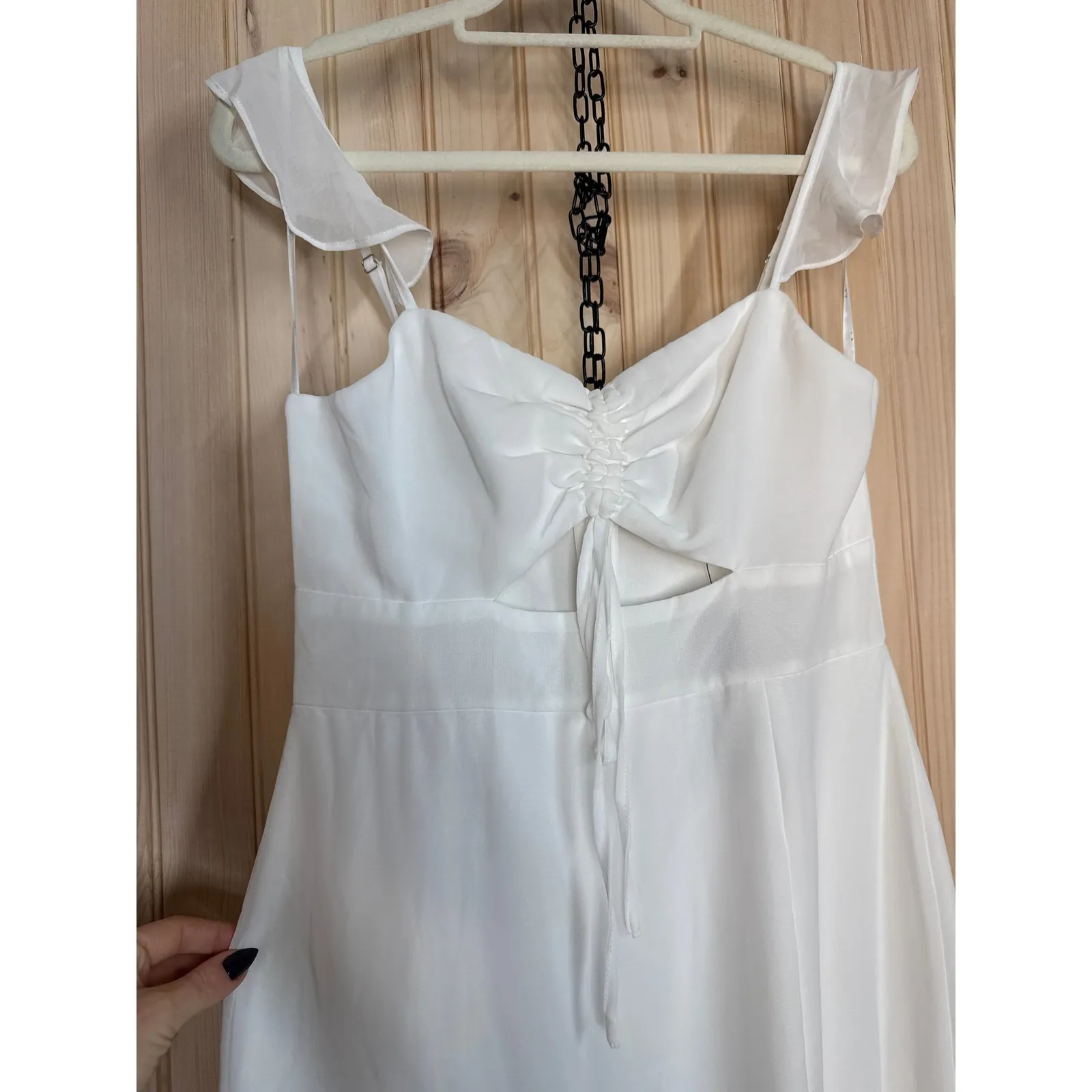 NWT Lulus The Way to Love White Ruffled Maxi Dress Resortwear Cut Out Size M - Image 5