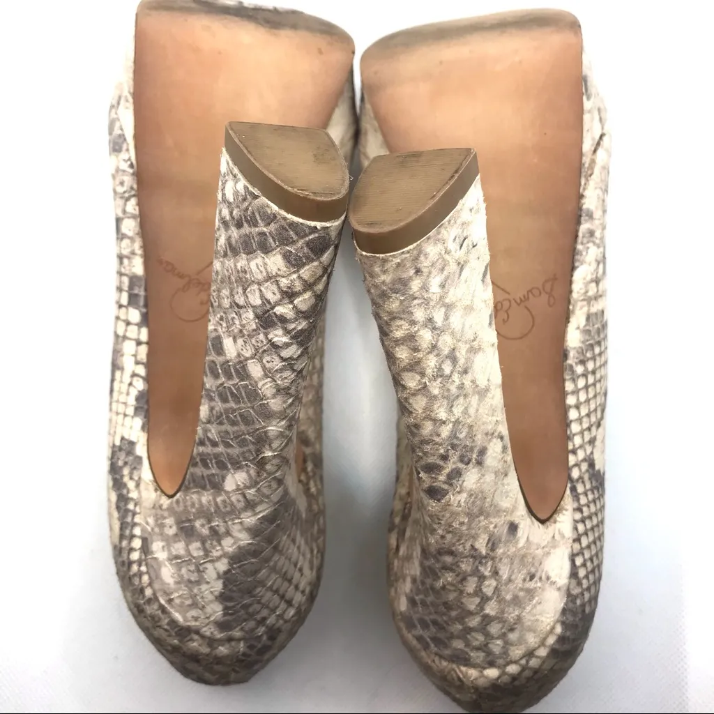 SAM EDELMAN "TACOMA" TAUPE & BROWN LEATHER SNAKESKIN PRINT PEEP-TOE HEELS - Image 8