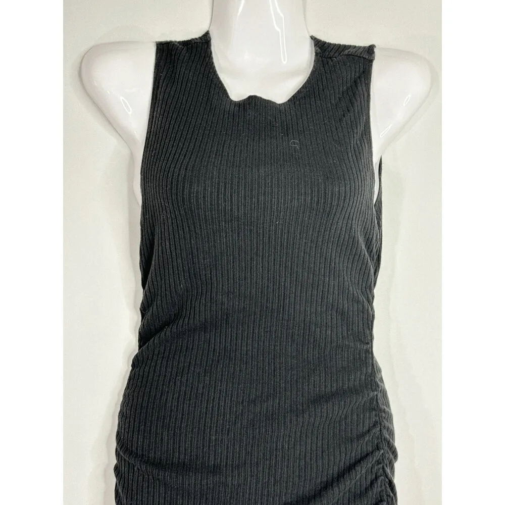 Reformation Jeans Black Maly‎ Ribbed Knit Dress Ruched LBD Size S - Image 3