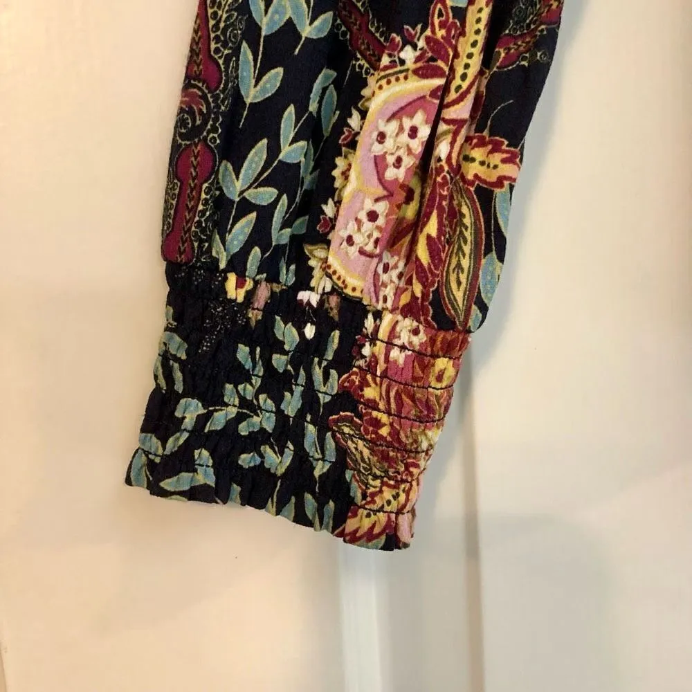 Loft Long Sleeved Floral Tropical Blouse Scoop neck Smock Sleeve Medium - Image 3