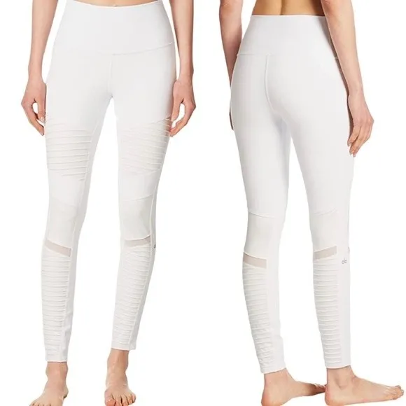 Alo Moto Leggings White Athletic Yoga Pants Stretch Mesh Panels Women’s Size XS - Image 11