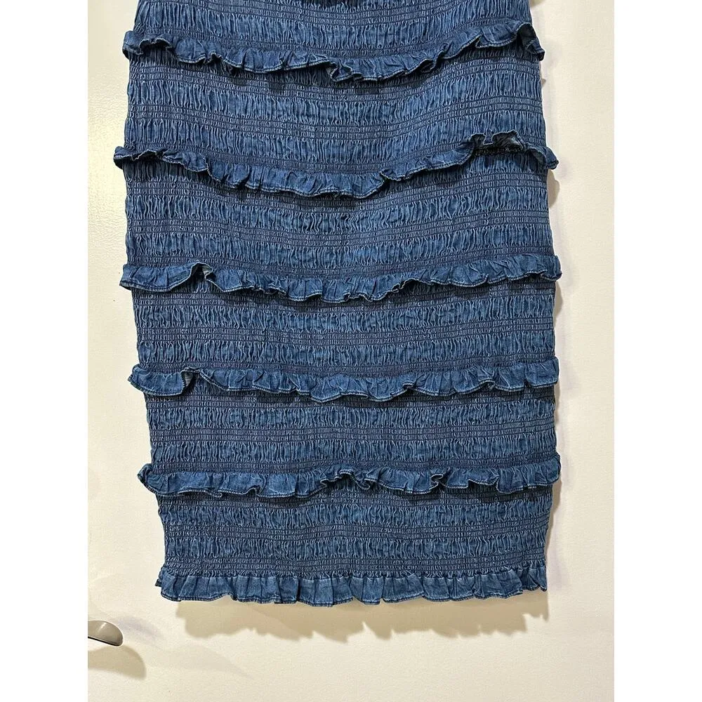 Cleobella Ezra Midi Dress Classic Blue Size Large NWT Strapless Smocked Bodice - Image 7