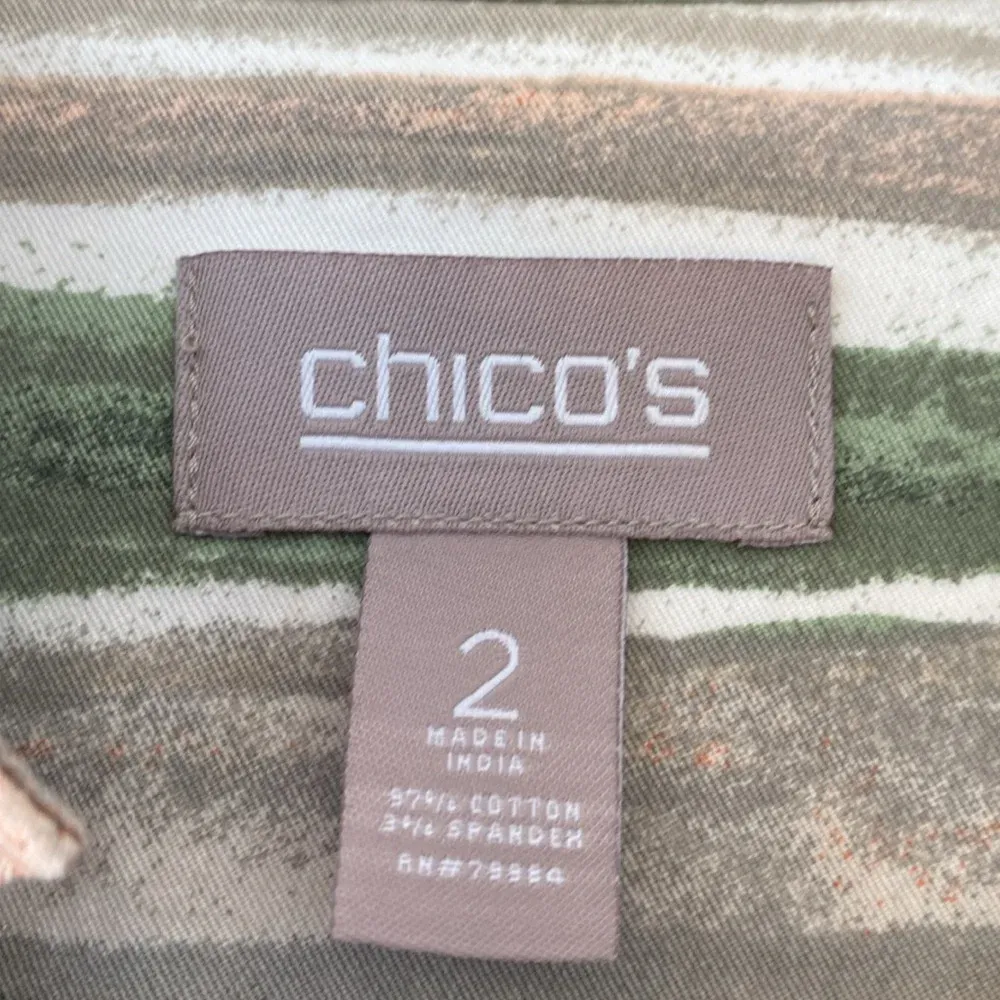 Chico’s Size 2 Abstract Striped‎ Cotton Ruffle Open Front Jacket Chicos Large - Image 4