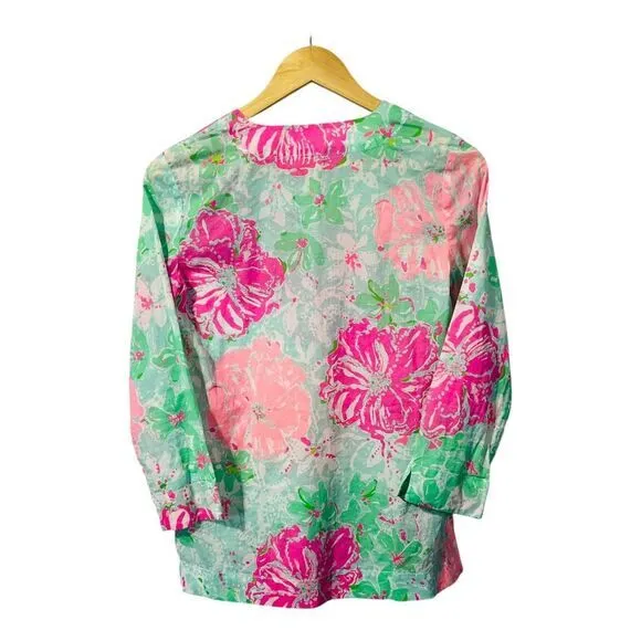 Lilly Pulitzer‎ Amelia Island Floral Print Top Beach Walk 3/4 Sleeve Size XS - Image 10