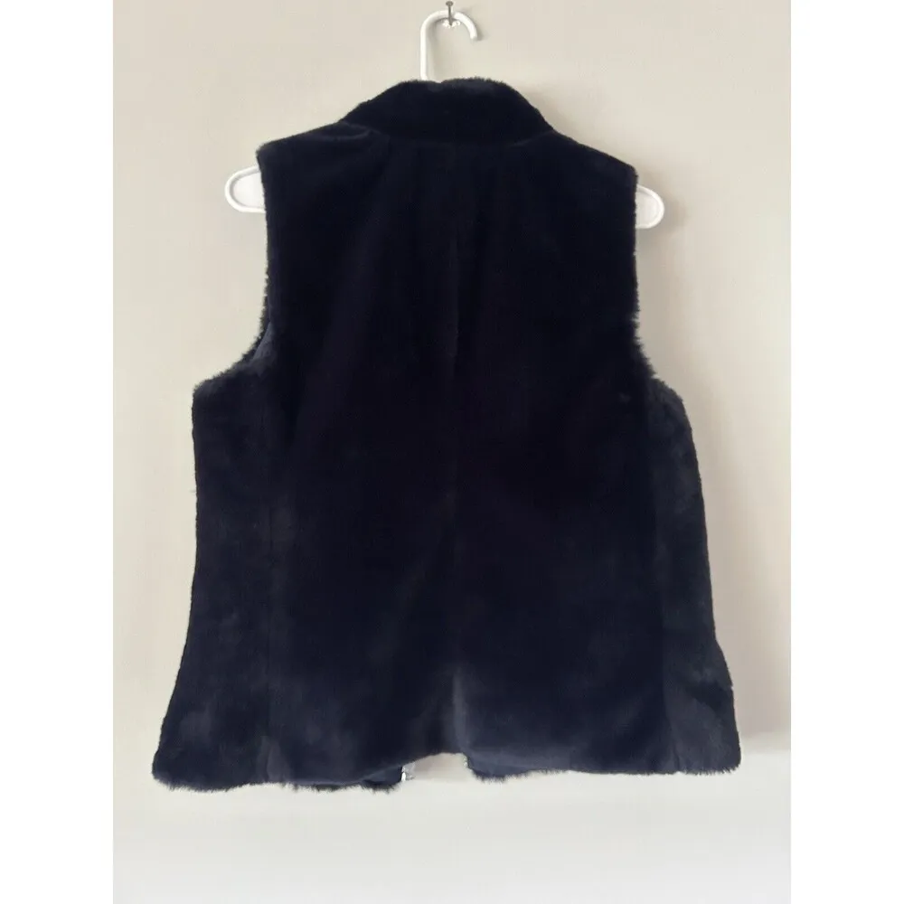 J. Crew Navy Thick Fluffy Faux Fur  Vest Size Small Athleisure Casual - Image 2