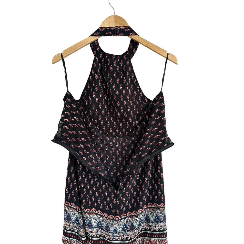 LF Millau Choker Tribal Boho Embroidered Halter Mini Dress Black Orange Medium - Image 8