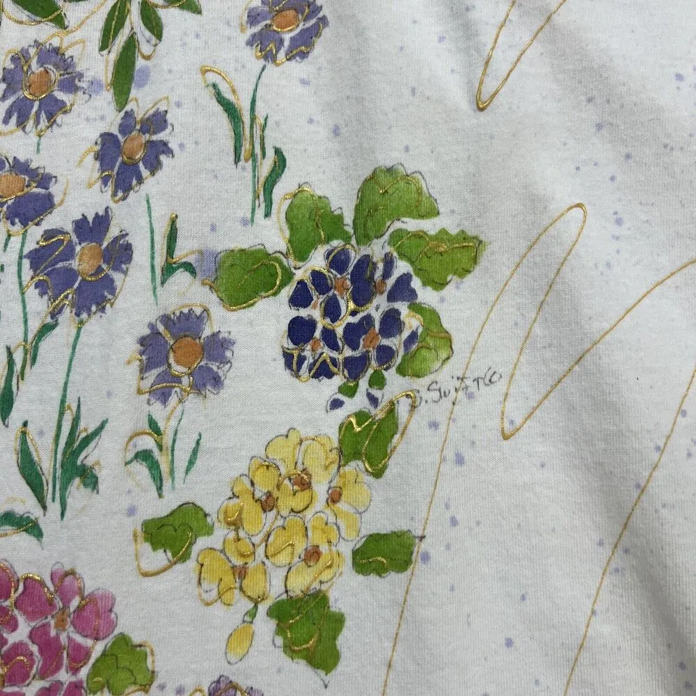 Fruit Of The Loom Vintage Single Stitch Floral Short Sleeve T-Shirt Size XL - Image 3