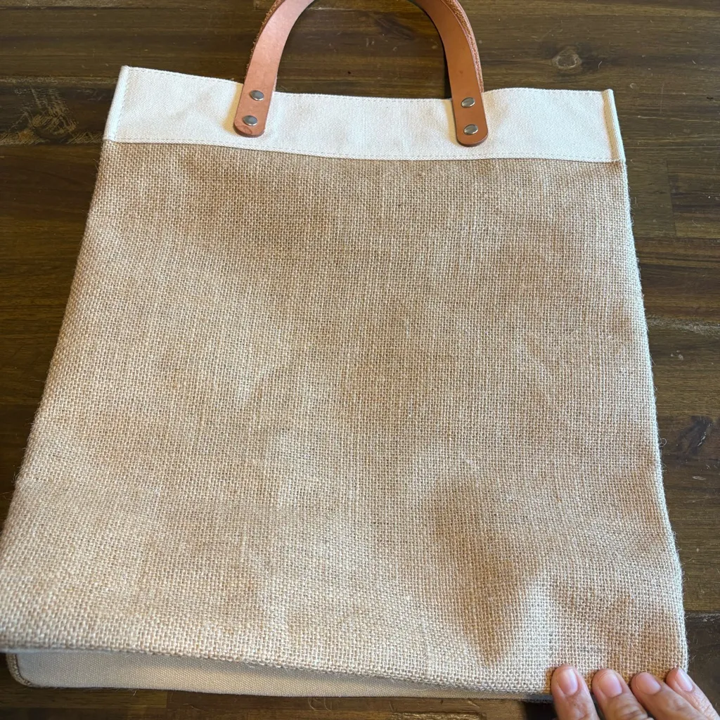 Brighton LEATHER Love Makes The Earth Go Round Jute CanvasTote Shopping Bag Eco - Image 5