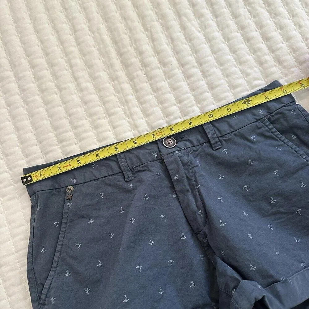 Surf style Resort Blue Ship Anchor Print Casual Shorts Sz S Small Cotton Blend - Image 5