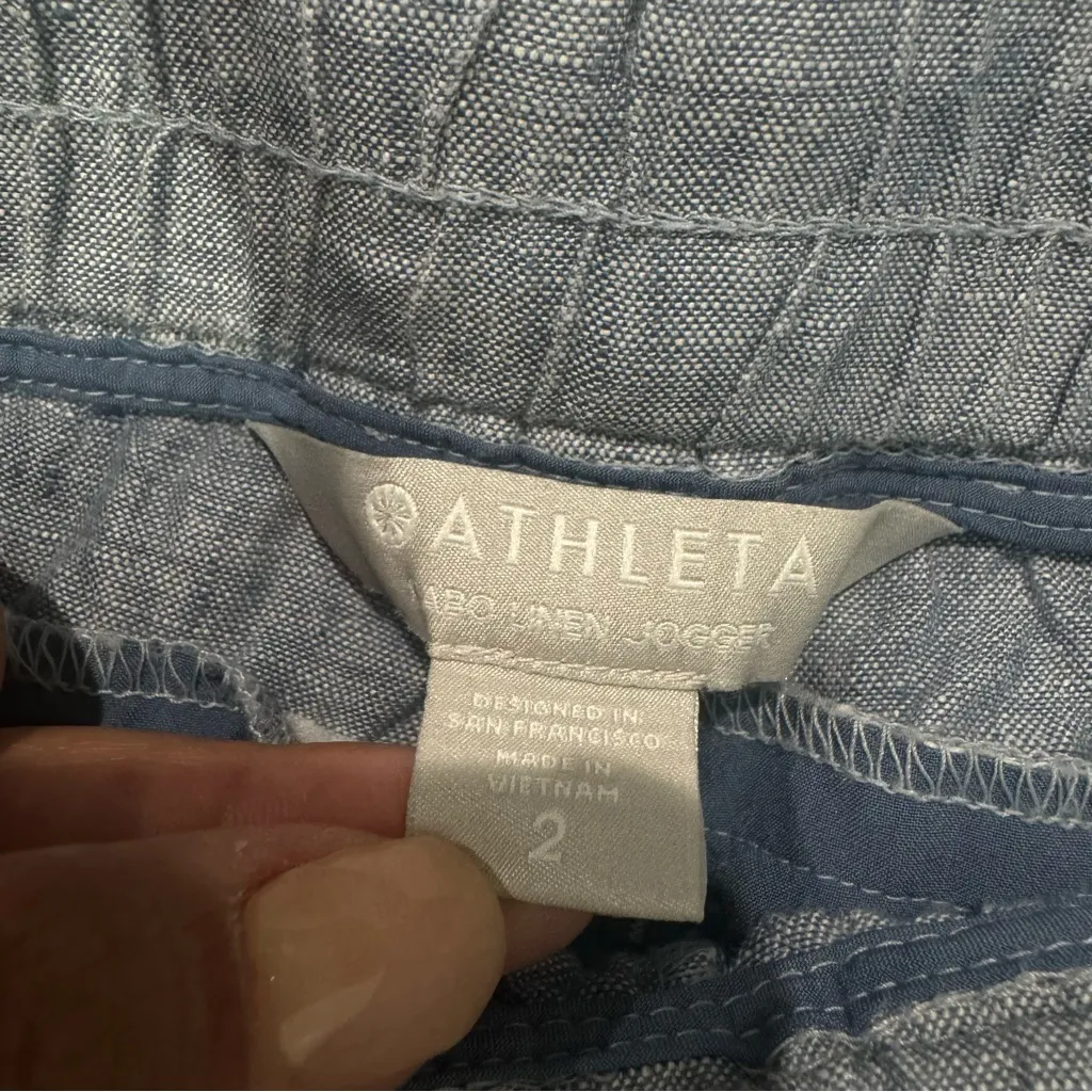 Athleta Cabo Linen‎ Joggers In Blue Size 2 - Image 6