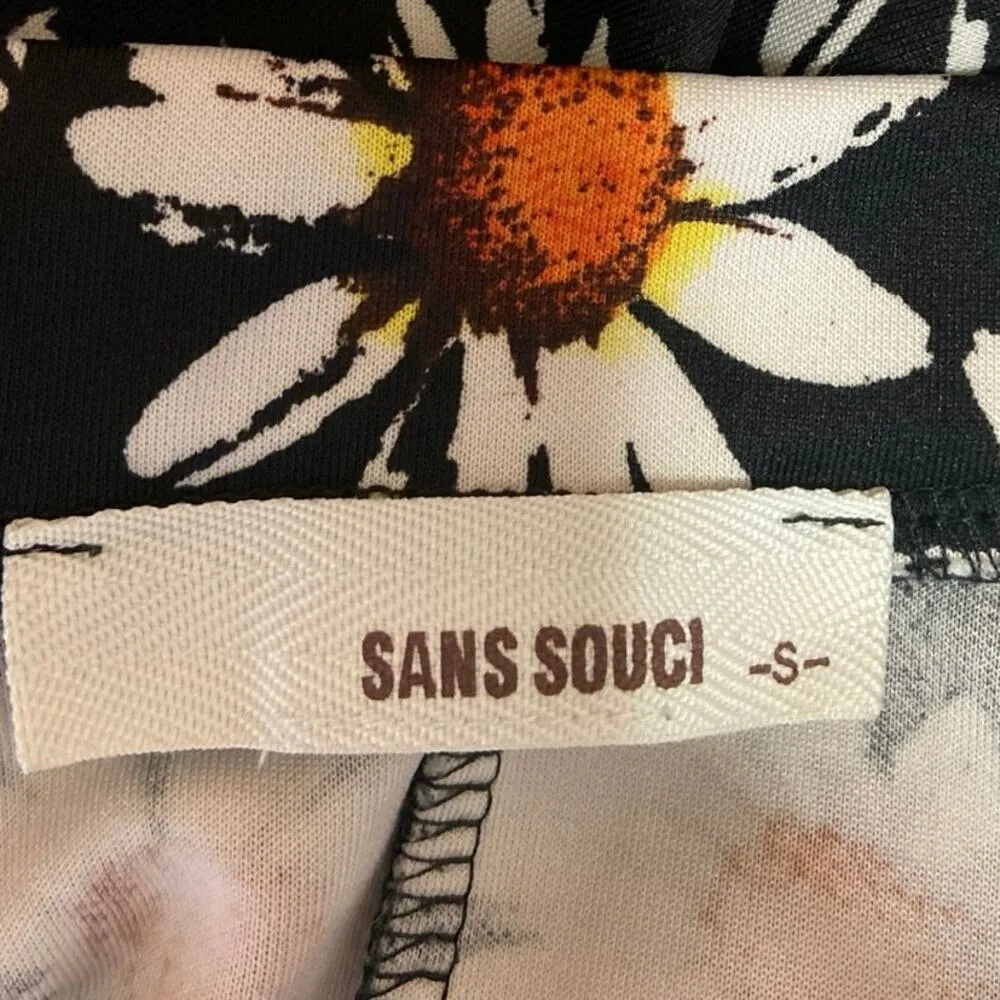 Sans Souci Black White Floral Daisy Pull On High Waist A Line Mini Skirt Size S - Image 5