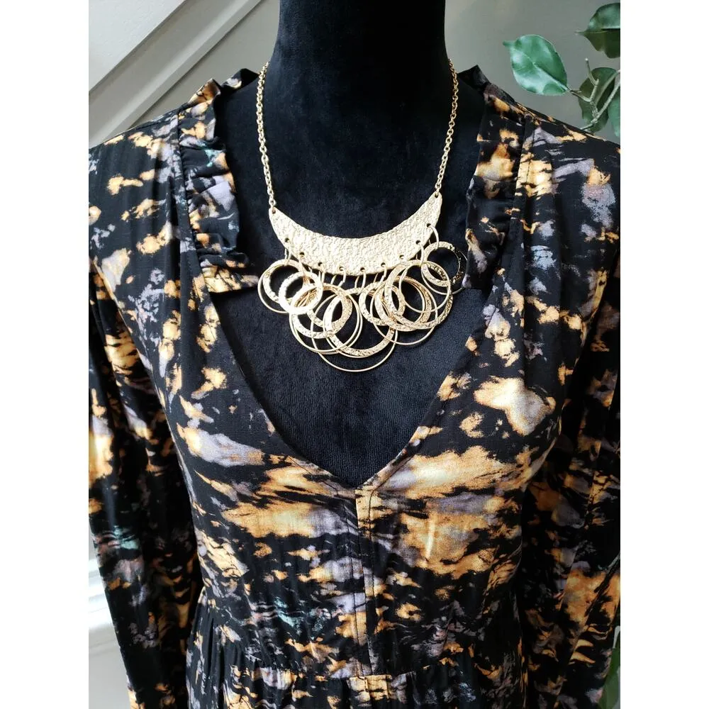 Women's True Craft Black Tie Dye Long Sleeve Dress Size 1X Rayon Fall Style - Image 3