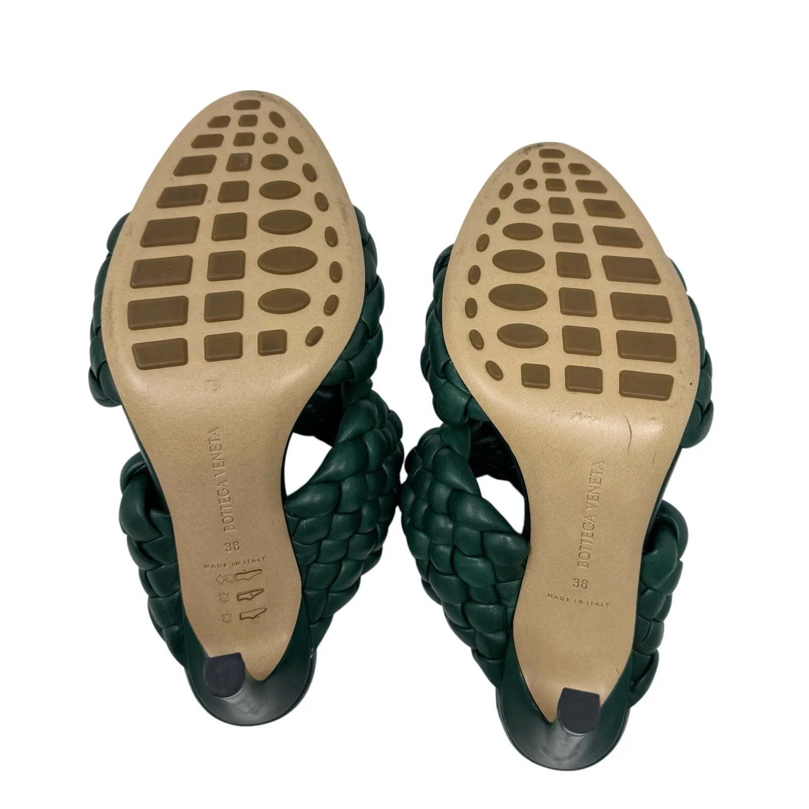 Bottega Veneta Braided Leather Mule Heels Green Intrecciato Sandals Size 38 - Image 8
