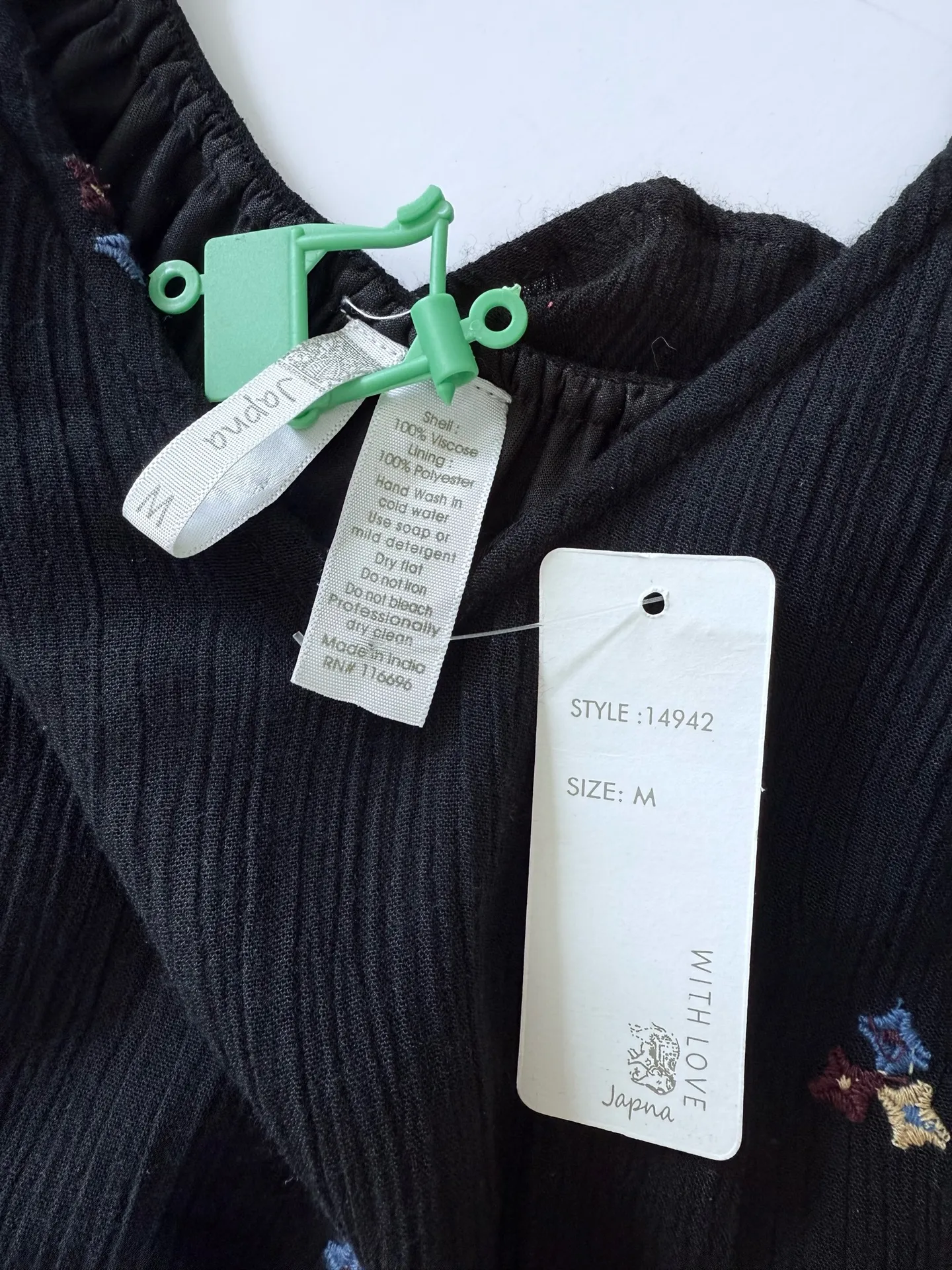 Japna Black Long Sleeve Embroidered Boho Mini Dress with Open Back Women’s Size M NWT - Image 12