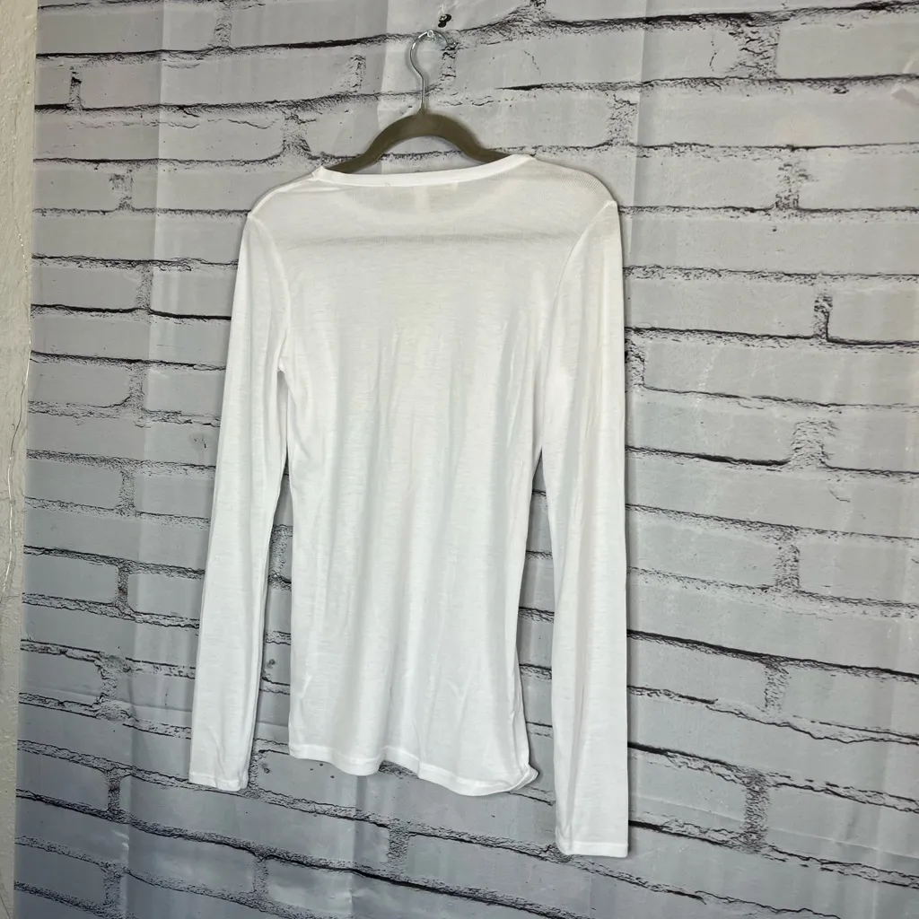 Nordstrom Signature White Modal-Poly Long Sleeve Crew Top Women’s M Minimalist - Image 9