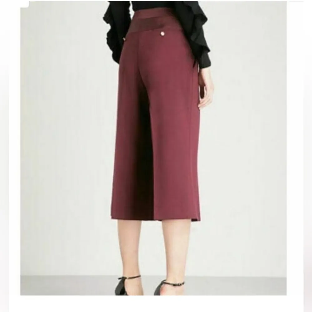 Ted Baker London Oderat Wide Leg Cropped Burgundy Pants Sz 2 - Image 2