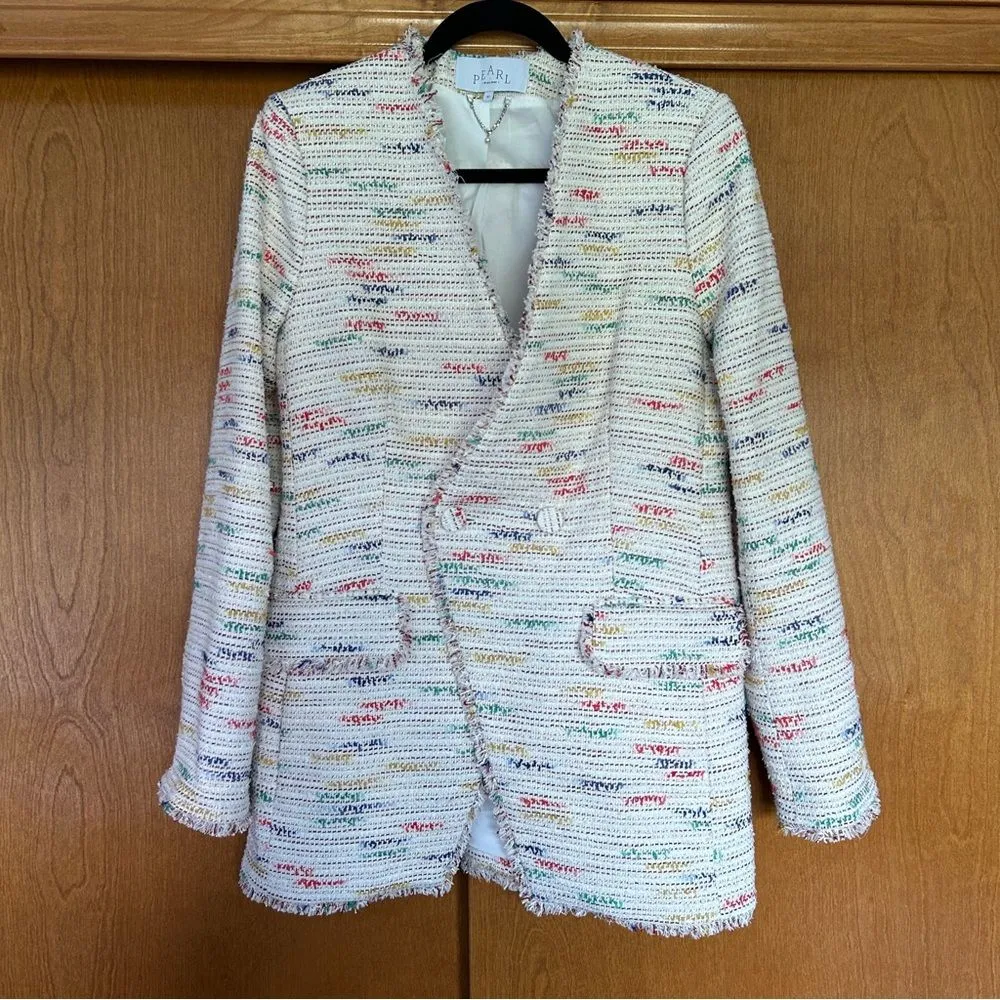 Pearl by Lela Rose Rainbow Multicolor Tweed Double Breasted Blazer Jacket 10 - Image 2