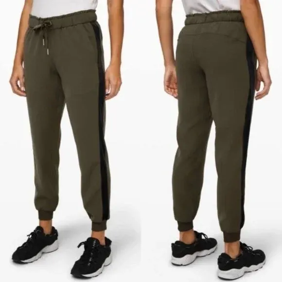 Lululemon On The Fly Velvet Trim Dark Olive Jogger Pants - Image 2