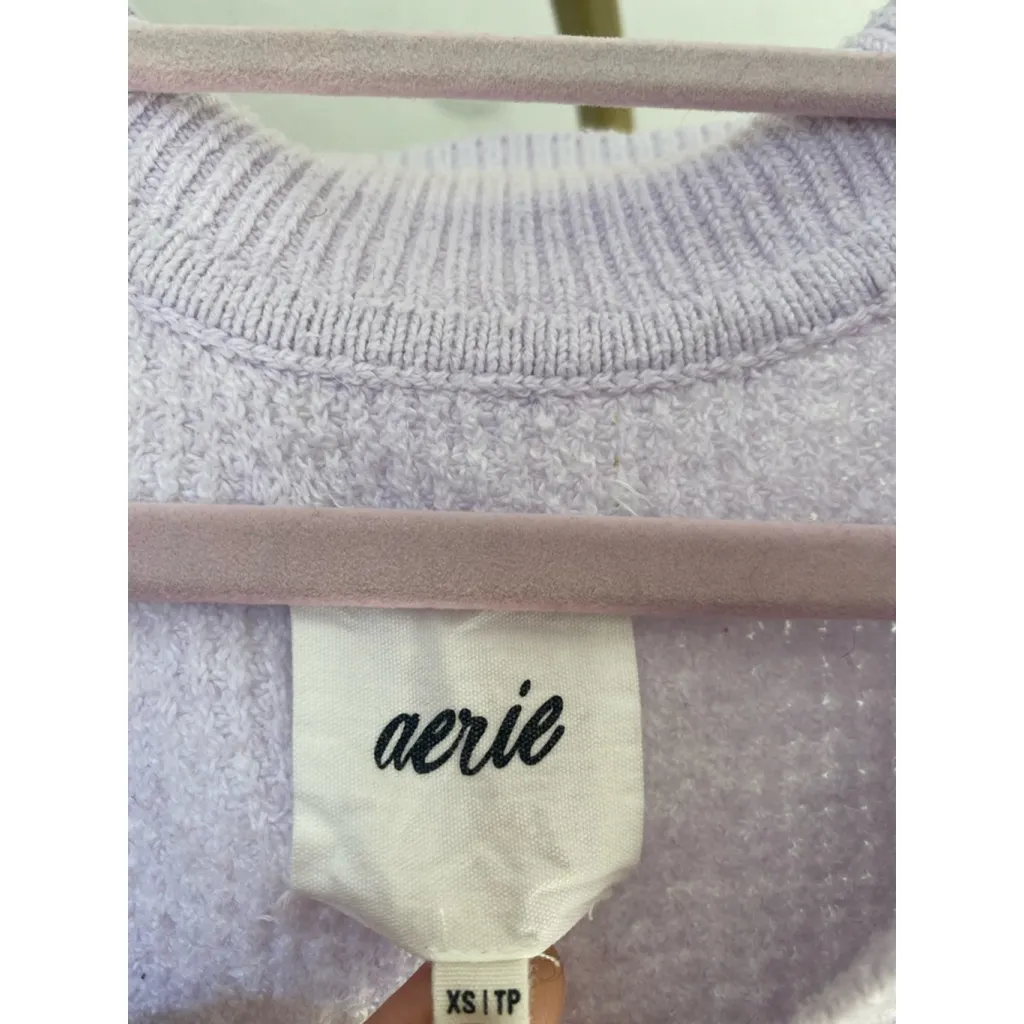 Aerie Waffle Knit Collared Sweater Lilac Quiet Luxury Oversized Buttery Soft XS - Image 4
