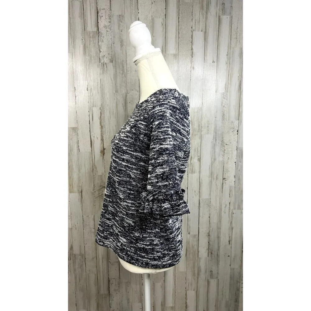 Banana Republic Womens Small Black/White Boucle Ruffle Tweed Top Business Blouse - Image 5