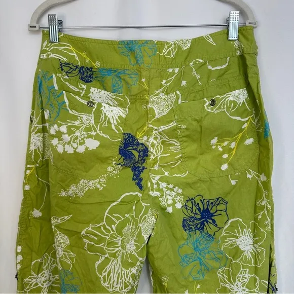 Chico's Cropped Capri Pants Womens 2 Green Cotton Floral‎ Print Tropical Coastal - Image 8