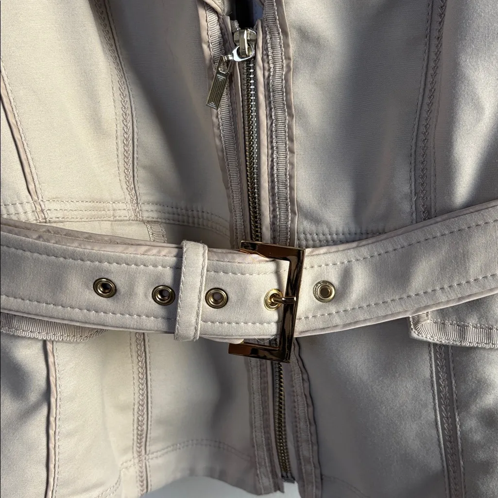 White House Black Market Size 8 Light Beige moto Jacket shirred shoulders zipper - Image 11