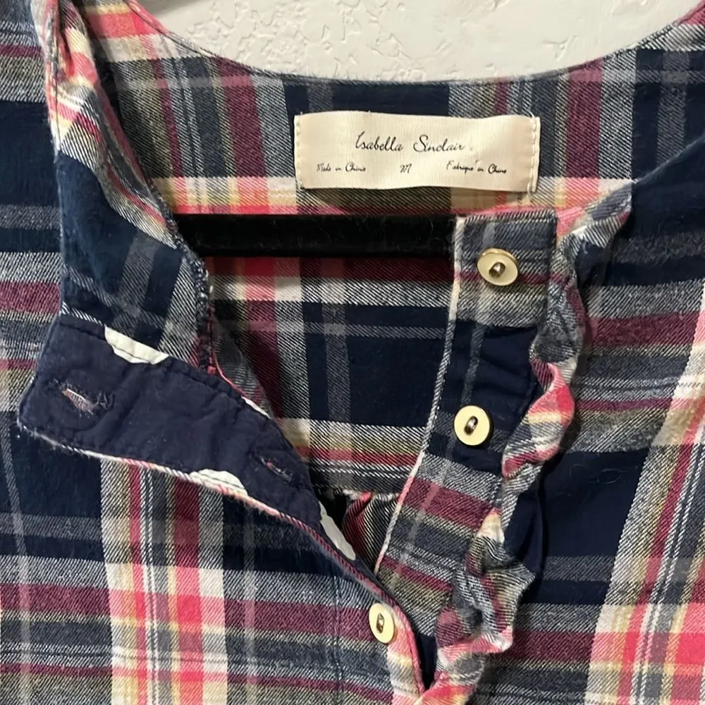 ANTHROPOLOGIE Isabella Sinclair Abilene Plaid Flannel Half Button Up, Size M - Image 6