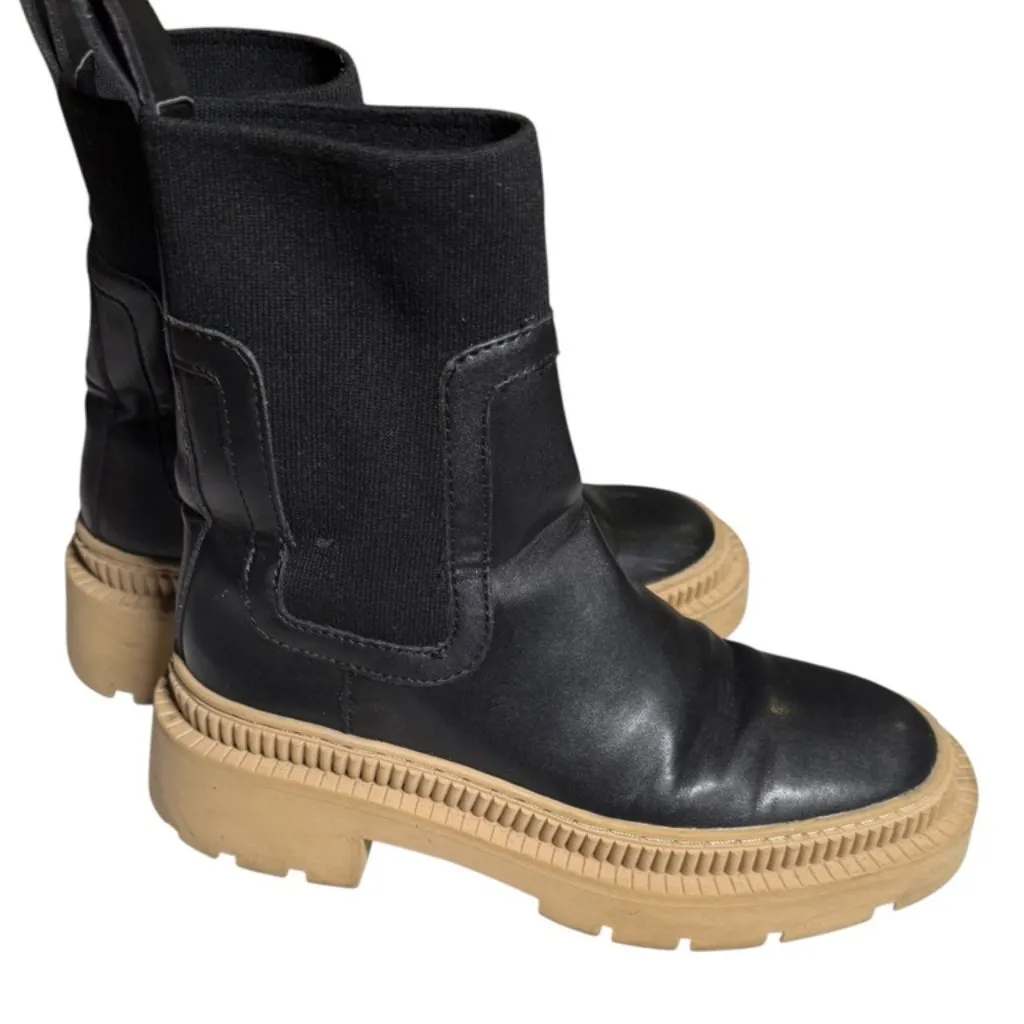 MNG mango Boots Womens 5.5 Black Tan Chunky Sole Pull On Platform Chelsea Style - Image 6