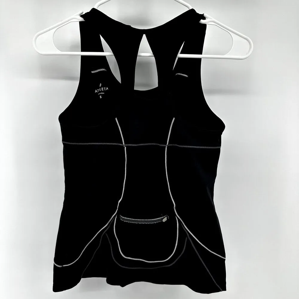 Athleta Energy Tank Top Back Zip Pocket Racerback Scoop Neck Athletic Black S - Image 6