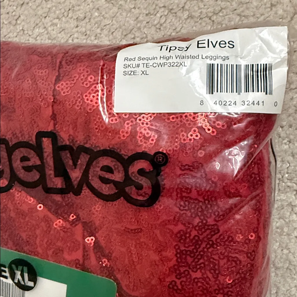 Tipsy Elves Sequin High Waisted Leggings - Red - XL - Image 4