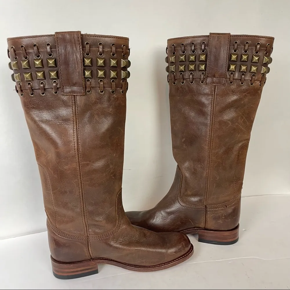 SENDRA Studded leather Tall Riding Boots Western size 36 Brown - Image 3