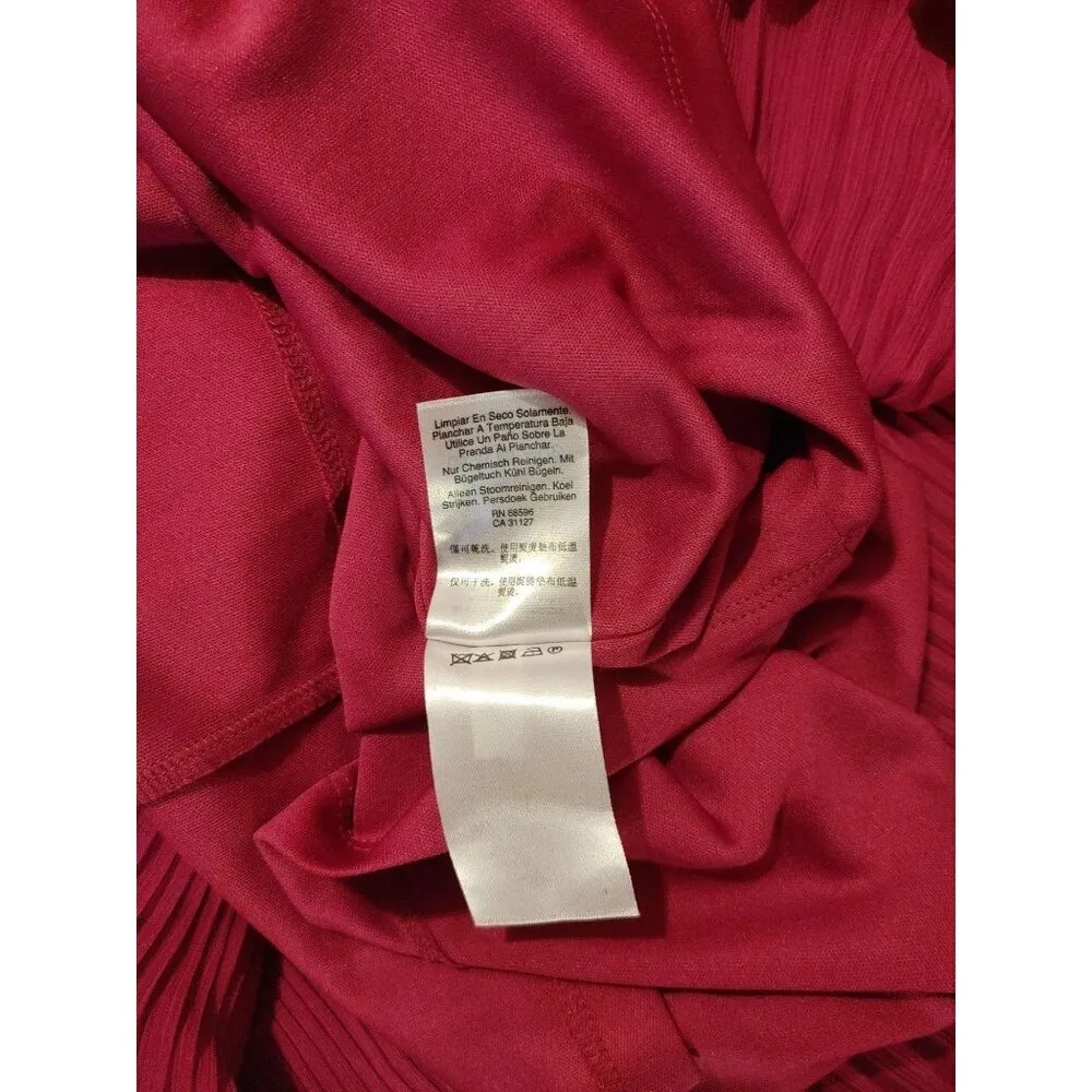 DKNY Solid Fuchsia Size 10 Tie Neck Pleated Dress - Image 7