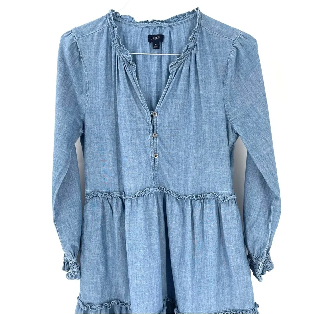 J. CREW Chambray ruffle mini modern Prairie Long Sleeve Modest Button Dress - Image 4