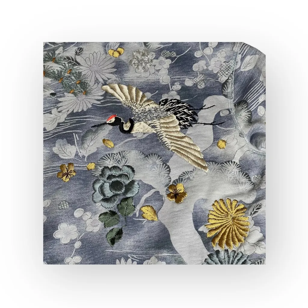 Rare: Y2K Lucky ⚘ Embroidered Asian Crane Zip Hoodie Sweatshirt ⚘ Cloud Blue ⚘ S - Image 10