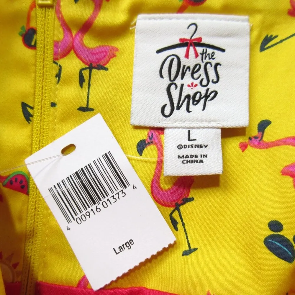 NWT Disney Parks Dress Shop Halter in Yellow Flamingo Mickey Mouse Hat L - Image 3