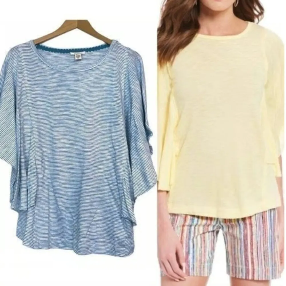 NEW NWT WESTBOUND Short Flutter Sleeve Tee Blue White Stripe Cotton Viscose Boho - Image 2