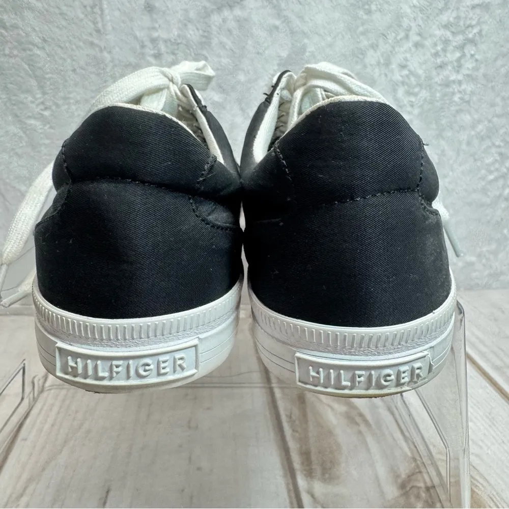 Tommy Hilfiger Twilight Black Fabric Lace Up Sneakers Red White Blue Stripes - Image 5