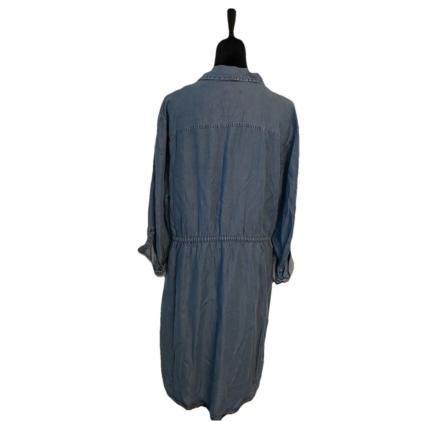 Style & Co Shirt Dress XL Midi Chambray Roll Tab Sleeves Blue - Image 4
