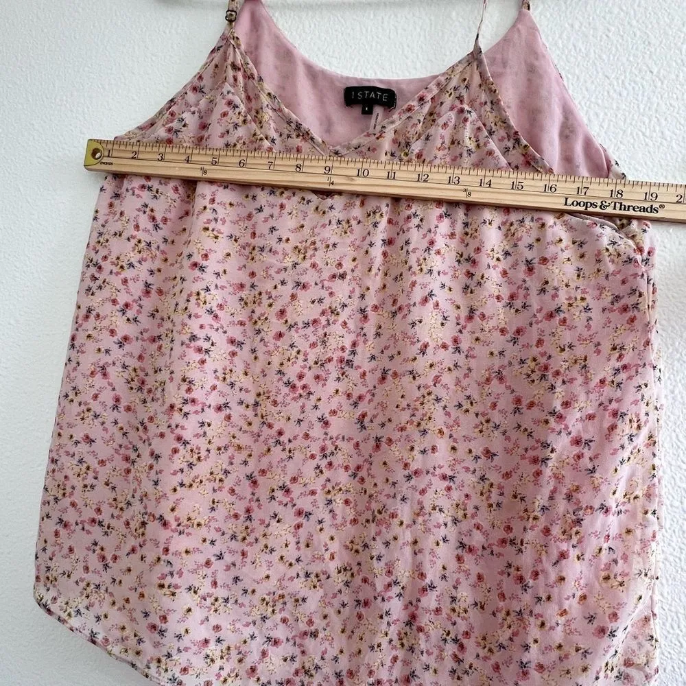 Women's floral sleeveless pink V neck barbie core romantic blouse casual size L. Size L - Image 6