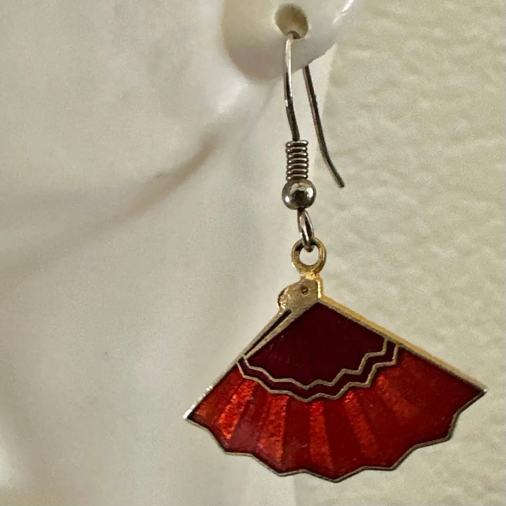 Red & Orange Cloisonné Fan Earrings - Image 2