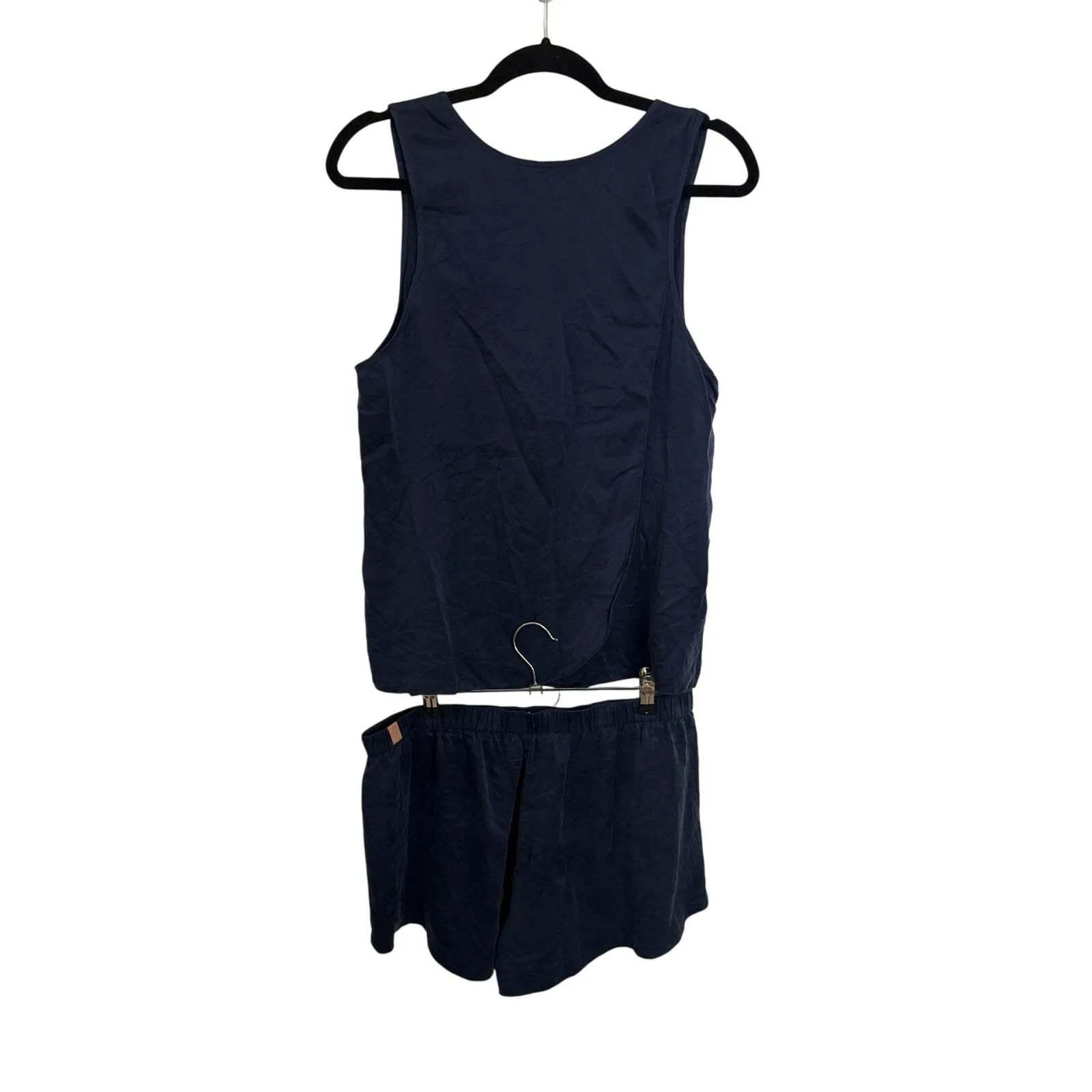 Lunya Pajama Set Womens Large Washable Silk Tank Shorts Deep Navy Blue Sleep PJs - Image 3